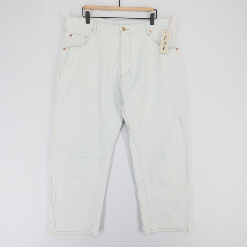 Roucha Domoto Jeans Womens D XL Light Blue Barrel Leg Cropped High Rise Stretch